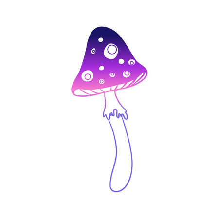 Magic mushrooms. Psychedelic hallucination. Gradient colorful vector illustration isolated on white. 60s triply hippie art.のイラスト素材