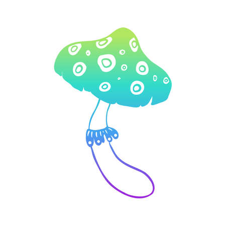 Magic mushrooms. Psychedelic hallucination. Gradient colorful vector illustration isolated on white. 60s triply hippie art.のイラスト素材