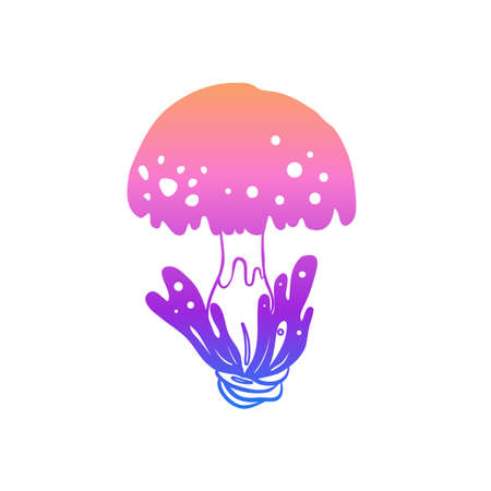 Magic mushrooms. Psychedelic hallucination. Gradient colorful vector illustration isolated on white. 60s triply hippie art.のイラスト素材