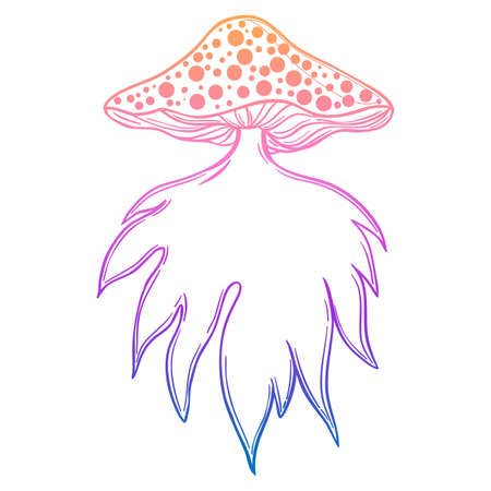 Magic mushrooms. Psychedelic hallucination. Gradient colorful vector illustration isolated on white. 60s triply hippie art.のイラスト素材
