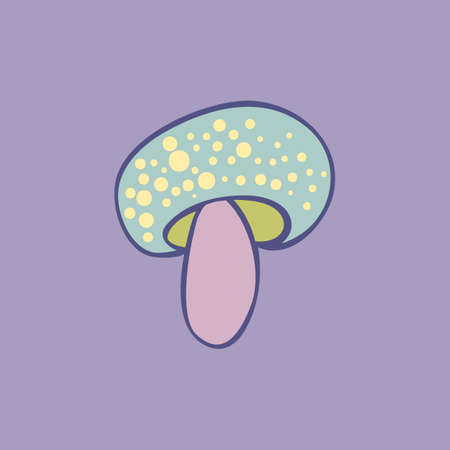Magic mushroom. Psychedelic hallucination. Vector illustration in pastel colors isolated. 60s trippy hippie art for sticker, patch or poster design.のイラスト素材