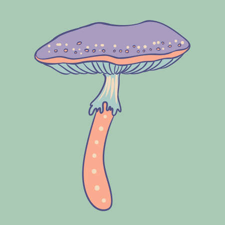 Magic mushroom. Psychedelic hallucination. Vector illustration in pastel colors isolated. 60s trippy hippie art for sticker, patch or poster design.のイラスト素材