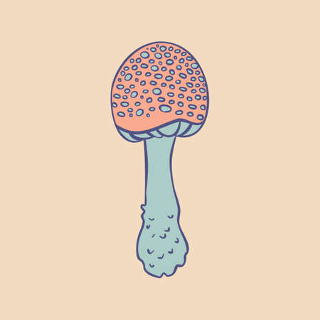 Magic mushroom. Psychedelic hallucination. Vector illustration in pastel colors isolated. 60s trippy hippie art for sticker, patch or poster design.のイラスト素材