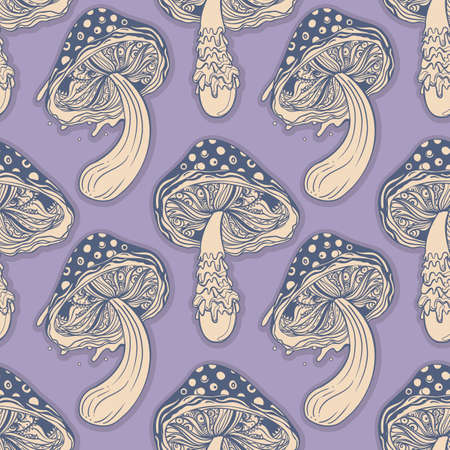 Magic mushrooms. Psychedelic hallucination. Vibrant vector illustration. 60s hippie colorful background, hippie and boho texture. Ttrippy wallpaper.のイラスト素材