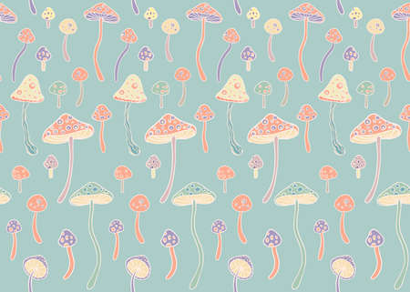Magic mushrooms. Psychedelic hallucination. Vibrant vector illustration. 60s hippie colorful background, hippie and boho texture. Ttrippy wallpaper.のイラスト素材