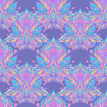 Vector ornamental Lotus floral seamless pattern design, ethnic art, patterned Indian paisley. Hand drawn illustration. Tattoo, astrology, alchemy, boho and magic symbol.のイラスト素材