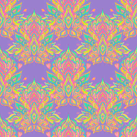 Vector ornamental Lotus floral seamless pattern design, ethnic art, patterned Indian paisley. Hand drawn illustration. Tattoo, astrology, alchemy, boho and magic symbol.のイラスト素材