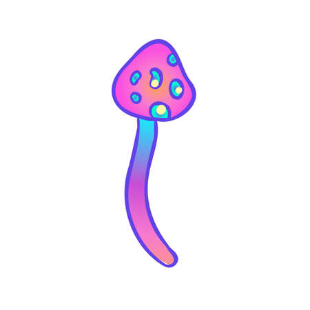 Magic mushrooms. Psychedelic hallucination. Vibrant vector illustration isolated on white. 60s hippie colorful art in vivid acid colors. Sticker, patch, poster graphic design.のイラスト素材