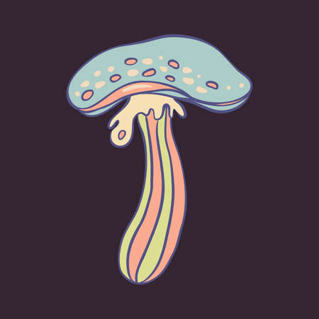 Magic mushroom. Psychedelic hallucination. Vector illustration in pastel colors isolated. 60s trippy hippie art for sticker, patch or poster design.のイラスト素材