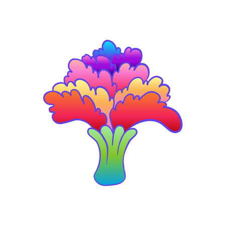Colorful flower, retro 60s, 70s hippie style. Vintage psychedelic vector design elements. Isolated on white. Great for stickers, patches and textile prints.のイラスト素材