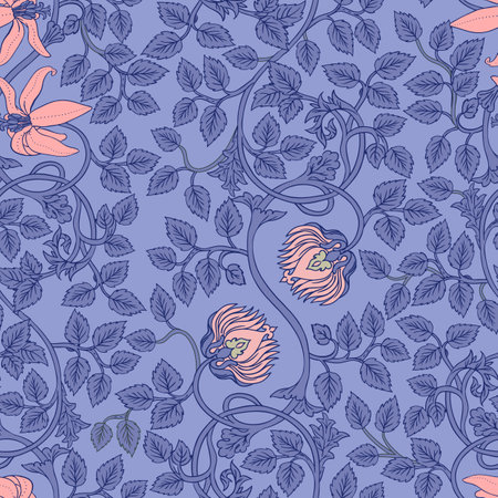 Floral vintage seamless pattern, retro wallpapers. Enchanted Vintage Flowers. Arts and Crafts movement inspired. Design for wrapping paper, wallpaper, fabrics and fashion clothes. Vector illustrationのイラスト素材