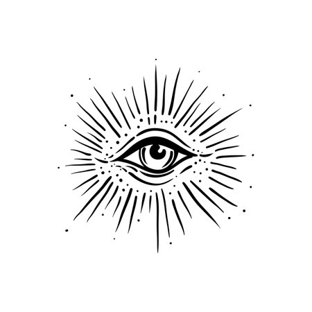 Blackwork tattoo flash. Eye of Providence. Masonic symbol. All seeing eye inside triangle pyramid. New World Order. Sacred geometry, religion, spirituality, occultism. Isolated vector illustration.のイラスト素材
