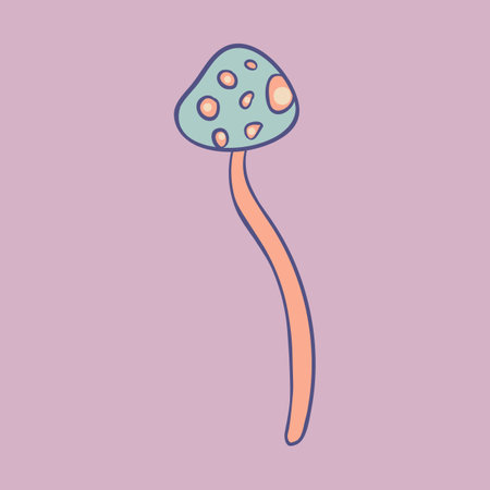 Magic mushroom. Psychedelic hallucination. Vector illustration in pastel colors isolated. 60s trippy hippie art for sticker, patch or poster design.のイラスト素材
