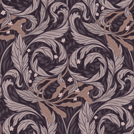 Floral vintage seamless pattern for retro wallpapers. Enchanted Vintage Flowers. Arts and Crafts movement inspired. Design for wrapping paper, wallpaper, fabrics and fashion clothes.のイラスト素材