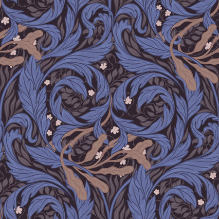 Floral vintage seamless pattern for retro wallpapers. Enchanted Vintage Flowers. Arts and Crafts movement inspired. Design for wrapping paper, wallpaper, fabrics and fashion clothes.のイラスト素材