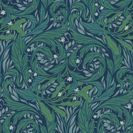 Floral vintage seamless pattern for retro wallpapers. Enchanted Vintage Flowers. Arts and Crafts movement inspired. Design for wrapping paper, wallpaper, fabrics and fashion clothes.のイラスト素材