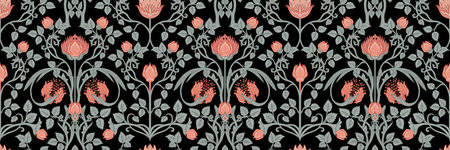 Floral vintage seamless pattern for retro wallpapers. Enchanted Vintage Flowers. Arts and Crafts movement inspired. Design for wrapping paper, wallpaper, fabrics and fashion clothes.のイラスト素材