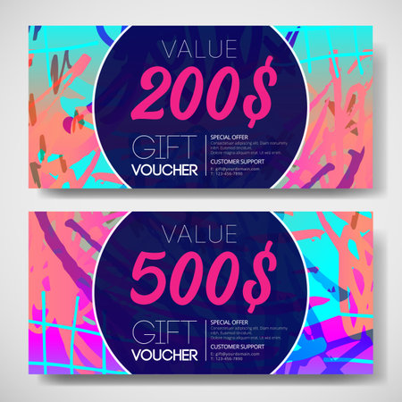 Sale coupon design template in 1980s style. Retro Futurism. Vector futuristic synth wave illustration. 80s Retro poster Background with. Party Flyer.のイラスト素材