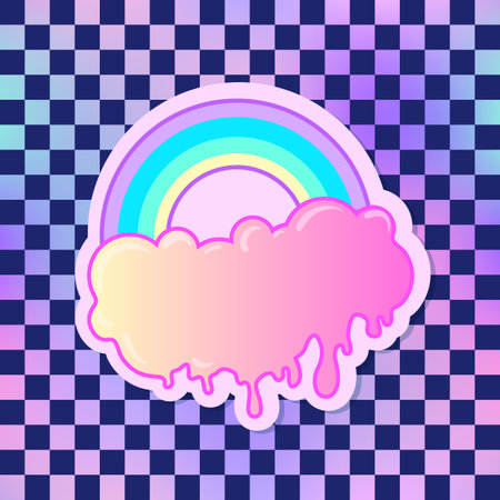Rainbow. Symbol of LGBT community. Gay Pride. Isolated vector illustration for t-shirts greeting cards, posters, patches, prints for clothes, emblem over chequer pattern background.のイラスト素材