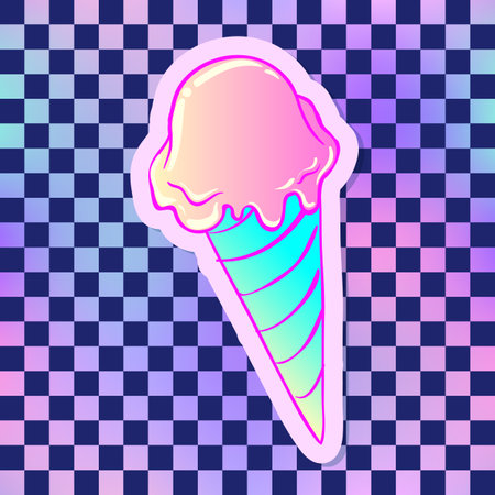 Ice cream. Rainbow colored lgbt symbol over chequer pattern background. Vector illustrationのイラスト素材