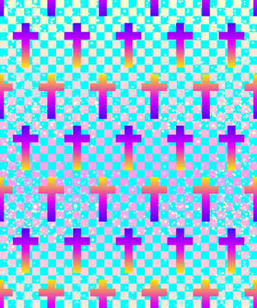 Kawaii funny spooky chequer seamless pattern. Halloween wrapping paper background in neon pastel colors. Cute gothic style. Vanilla rainbow concept.のイラスト素材