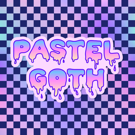 Pastel Goth inspirational t-shirt quote. Vector illustration over chequer pattern background. Pin, patch design.のイラスト素材