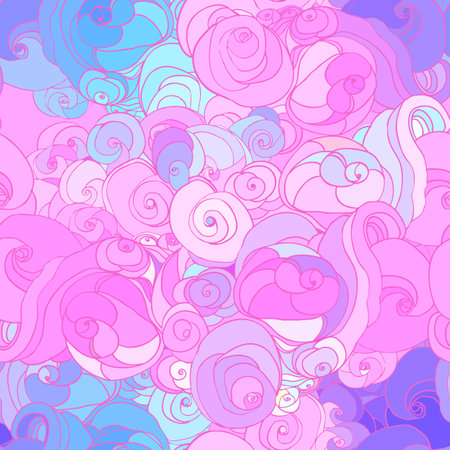 Vector color abstract hand-drawn pattern with waves and clouds in neon pastel colors. Retro gothic style. Colorful rainbow concept.のイラスト素材