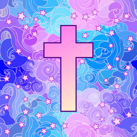 Vanilla cross. Glamour Halloween background witn chequer pattern in neon pastel colors. Cute gothic style. Colorful rainbow concept.のイラスト素材