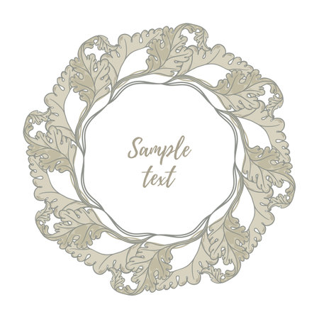 Floral Frame isolated on white background. Silhouette circle of leaves. Floral frame. Cute retro flowers, the wreath perfect for wedding invitations and birthday cardsのイラスト素材