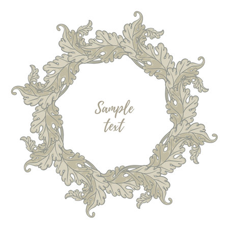 Floral Frame isolated on white background. Silhouette circle of leaves. Floral frame. Cute retro flowers, the wreath perfect for wedding invitations and birthday cardsのイラスト素材