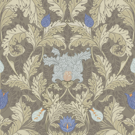 Floral vintage seamless pattern for retro wallpapers. Enchanted Vintage Flowers. Arts and Crafts movement inspired. Design for wrapping paper, wallpaper, fabrics and fashion clothes.のイラスト素材