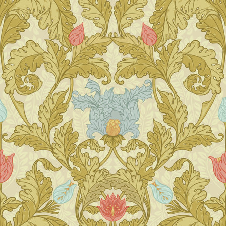Floral vintage seamless pattern for retro wallpapers. Enchanted Vintage Flowers. Arts and Crafts movement inspired. Design for wrapping paper, wallpaper, fabrics and fashion clothes.のイラスト素材