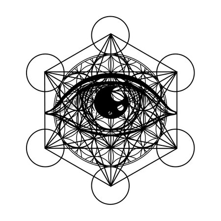 Blackwork tattoo flash. Eye of Providence. Masonic symbol. All seeing eye inside triangle pyramid. New World Order. Sacred geometry, religion, spirituality, occultism. Isolated vector illustration.のイラスト素材