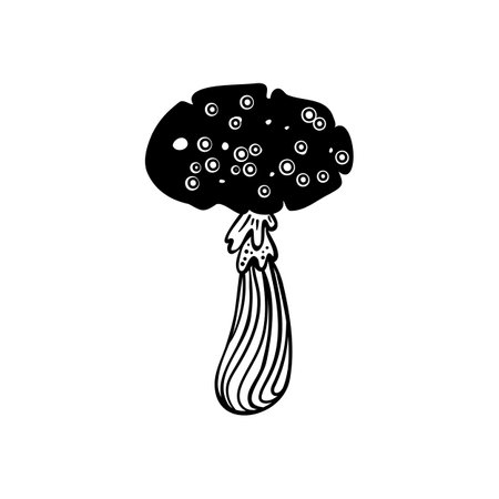 Magic mushrooms. Psychedelic hallucination. Outline vector illustration isolated on white. 60s hippie art. Coloring book for kids and adults.のイラスト素材