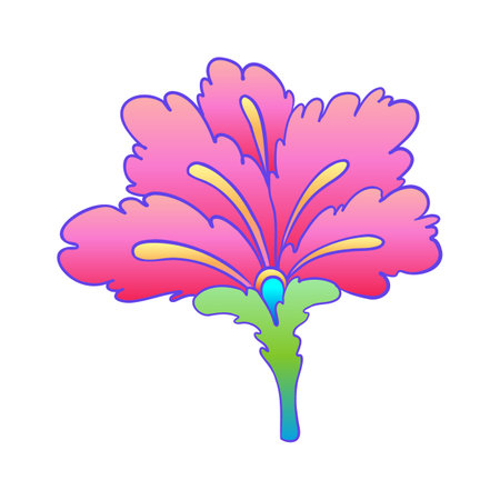 Colorful flower, retro 60s, 70s hippie style. Vintage psychedelic vector design elements. Isolated on white. Great for stickers, patches and textile prints.のイラスト素材