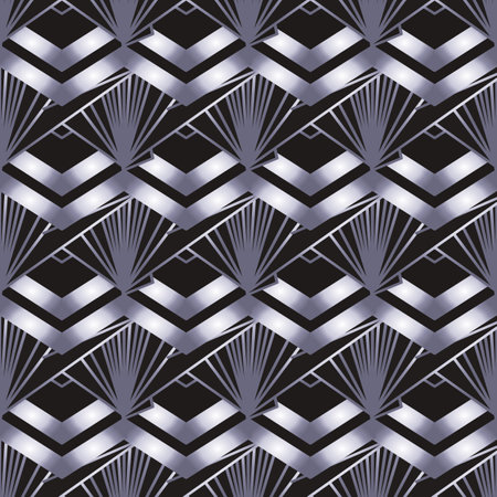 Art deco style geometric seamless pattern in black and silver. Vector illustration. Roaring 1920 s design. Jazz era inspired . 20 s. Vintage Fabric, textile, wrapping paper, wallpaper.のイラスト素材