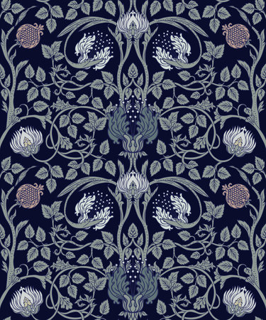 Floral vintage seamless pattern for retro wallpapers. Enchanted Vintage Flowers. Arts and Crafts movement inspired. Design for wrapping paper, wallpaper, fabrics and fashion clothes.のイラスト素材