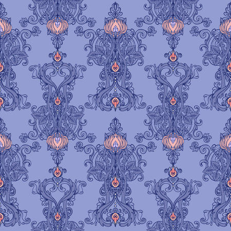 Floral vintage seamless pattern for retro wallpapers. Enchanted Vintage Flowers. Arts and Crafts movement inspired. Design for wrapping paper, wallpaper, fabrics and fashion clothes.のイラスト素材
