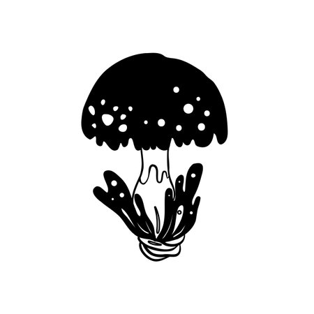 Magic mushrooms. Psychedelic hallucination. Outline vector illustration isolated on white. 60s hippie art. Coloring book for kids and adults.のイラスト素材