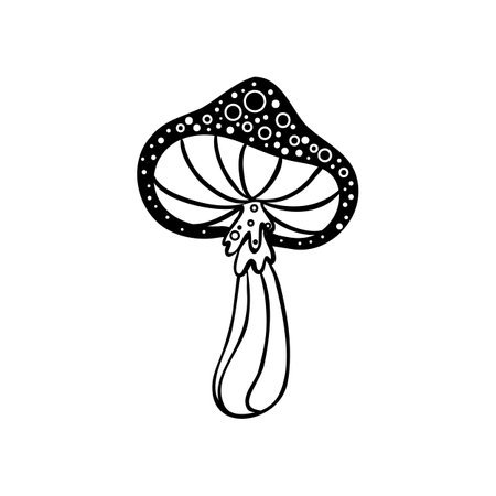 Magic mushrooms. Psychedelic hallucination. Outline vector illustration isolated on white. 60s hippie art. Coloring book for kids and adults.のイラスト素材