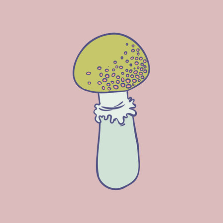 Magic mushroom. Psychedelic hallucination. Vector illustration in pastel colors isolated. 60s trippy hippie art for sticker, patch or poster design.のイラスト素材