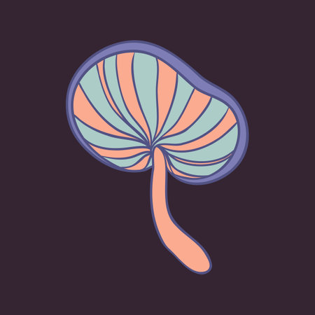Magic mushroom. Psychedelic hallucination. Vector illustration in pastel colors isolated. 60s trippy hippie art for sticker, patch or poster design.のイラスト素材