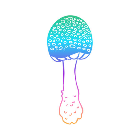 Magic mushrooms. Psychedelic hallucination. Gradient colorful vector illustration isolated on white. 60s trippy hippie art.のイラスト素材