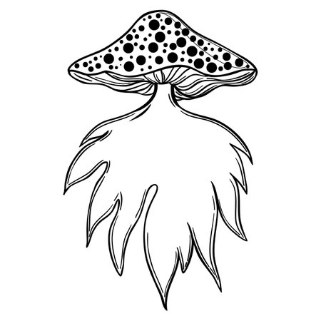 Magic mushrooms. Psychedelic hallucination. Outline vector illustration isolated on white. 60s hippie art. Coloring book for kids and adults.のイラスト素材
