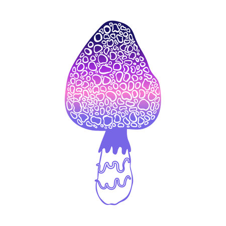 Magic mushrooms. Psychedelic hallucination. Gradient colorful vector illustration isolated on white. 60s trippy hippie art.のイラスト素材