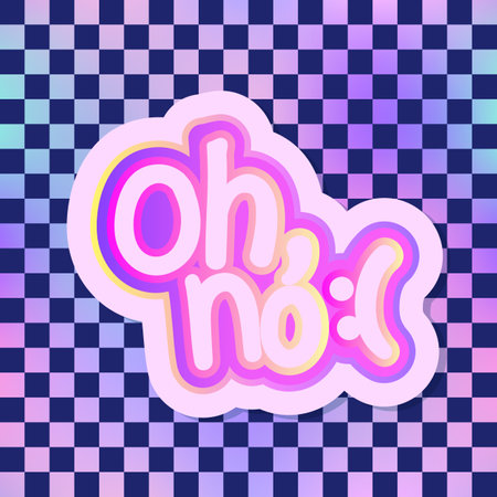 Oh No, inspirational t-shirt quote. Vector illustration over chequer pattern background. Pin, patch design.のイラスト素材