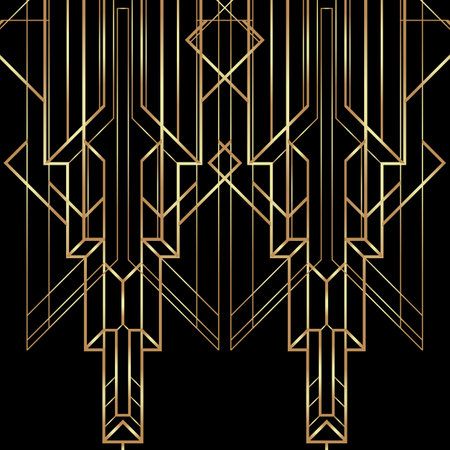 Art Deco vintage patterns and frames. Retro party geometric background set,1920s style. Vector illustration for glamour party, thematic wedding or textile prints.のイラスト素材
