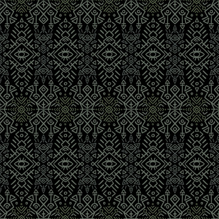 Seamless tribal patterns in vector format draw inspiration from Indigenous art. Geometric motifs and freehand elements create intricate designs for various applications.のイラスト素材