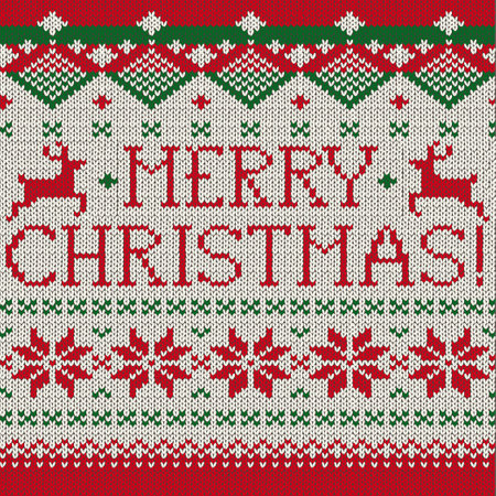 Merry Christmas Scandinavian style seamless knitted pattern with deers, vector illustrationのイラスト素材
