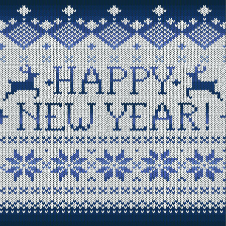 Happy New Year: Scandinavian style seamless knitted pattern with deers, vector illustrationのイラスト素材